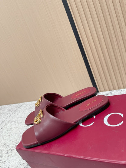 26S SLIDE SANDAL IN DARK RED CALFSKIN WITH GOLD mysite