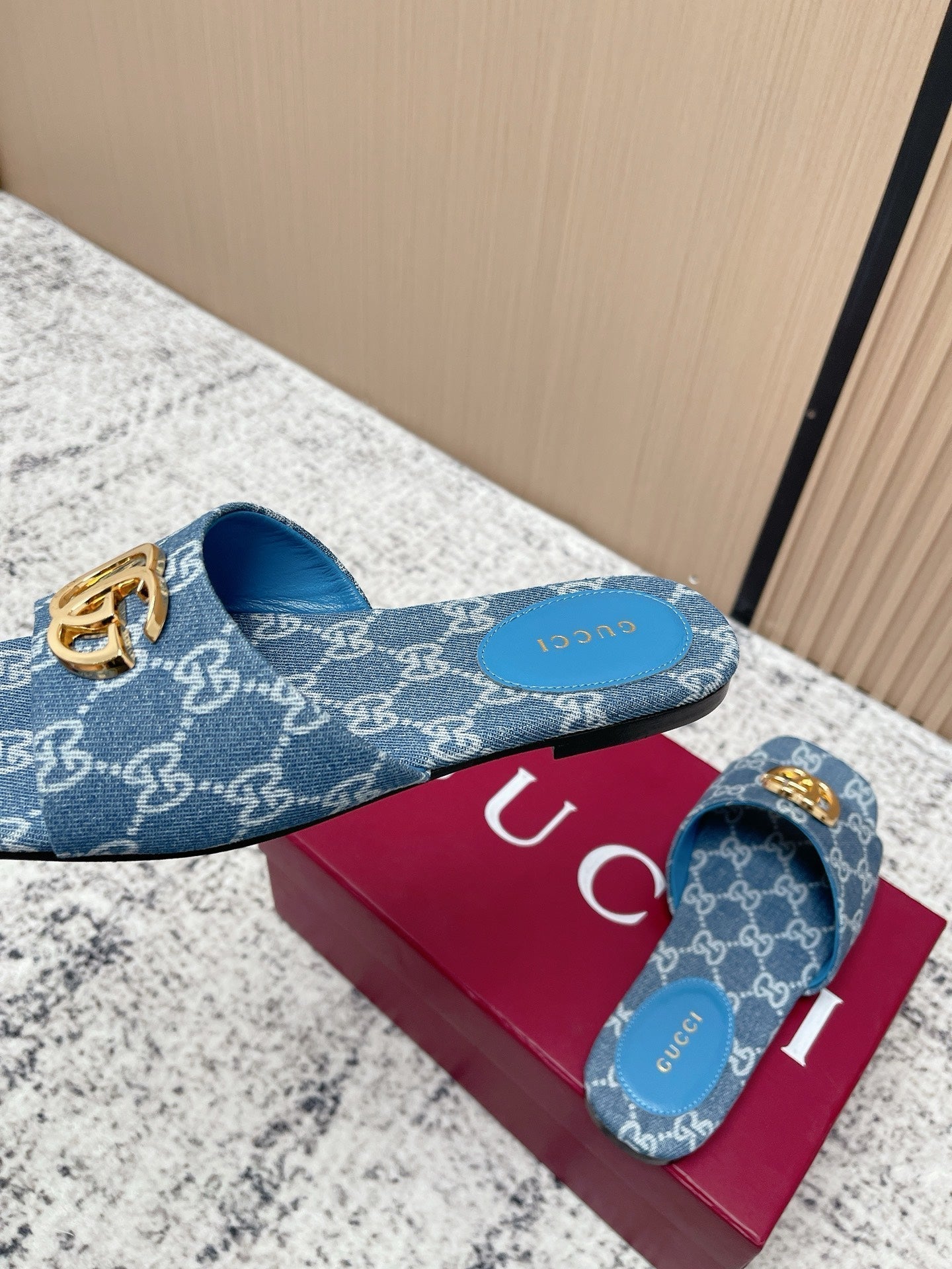 26S SLIDE SANDAL IN BLUE DENIM mysite