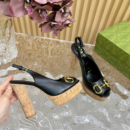 GG SANDAL WITH PLATFORM AND CLAMP BLACK LAMBSKIN mysite