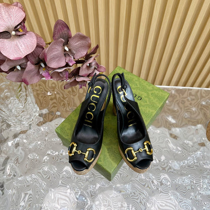 GG SANDAL WITH PLATFORM AND CLAMP BLACK LAMBSKIN mysite