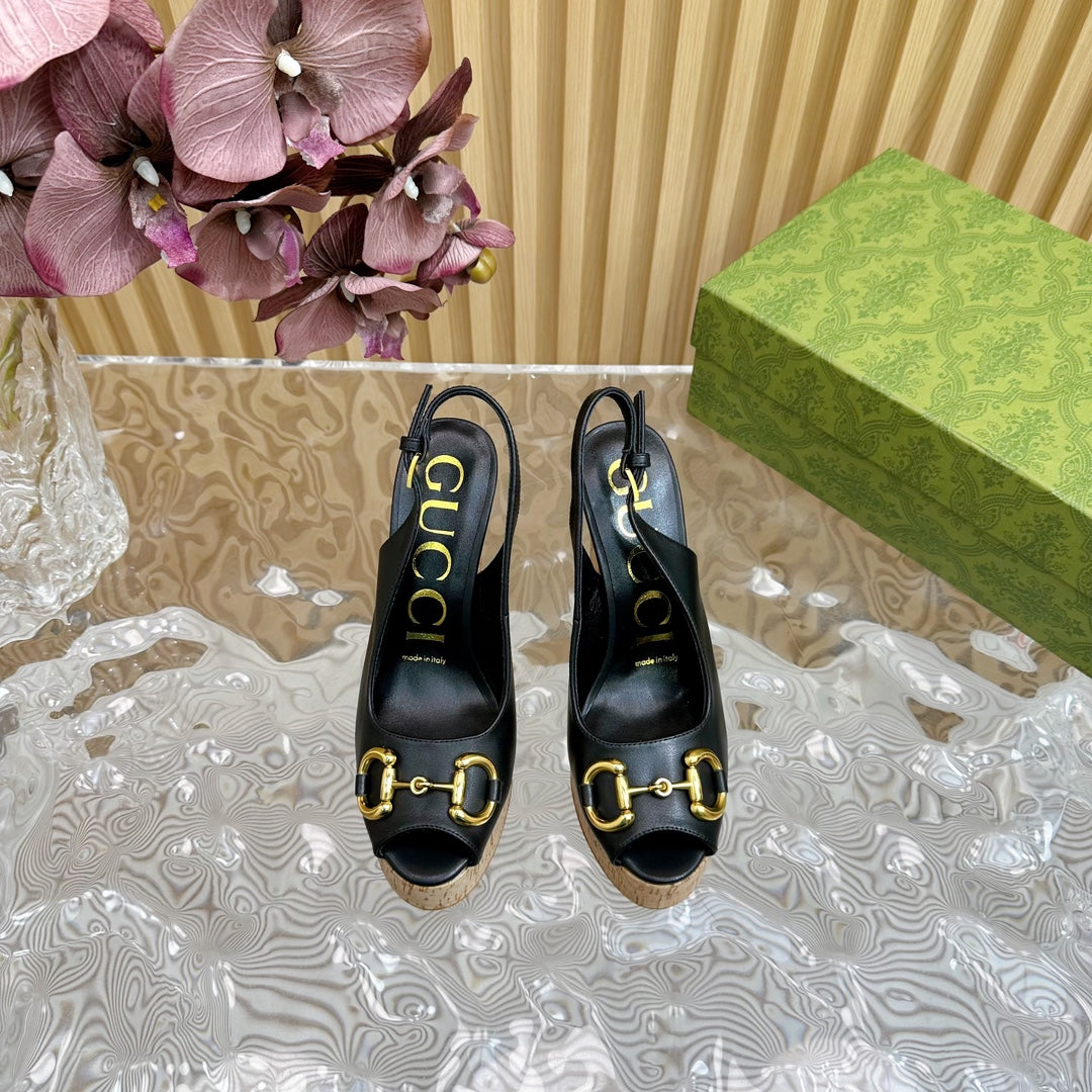 GG SANDAL WITH PLATFORM AND CLAMP BLACK LAMBSKIN mysite