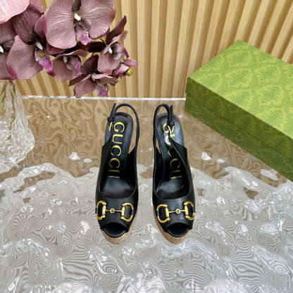 GG SANDAL WITH PLATFORM AND CLAMP BLACK LAMBSKIN mysite