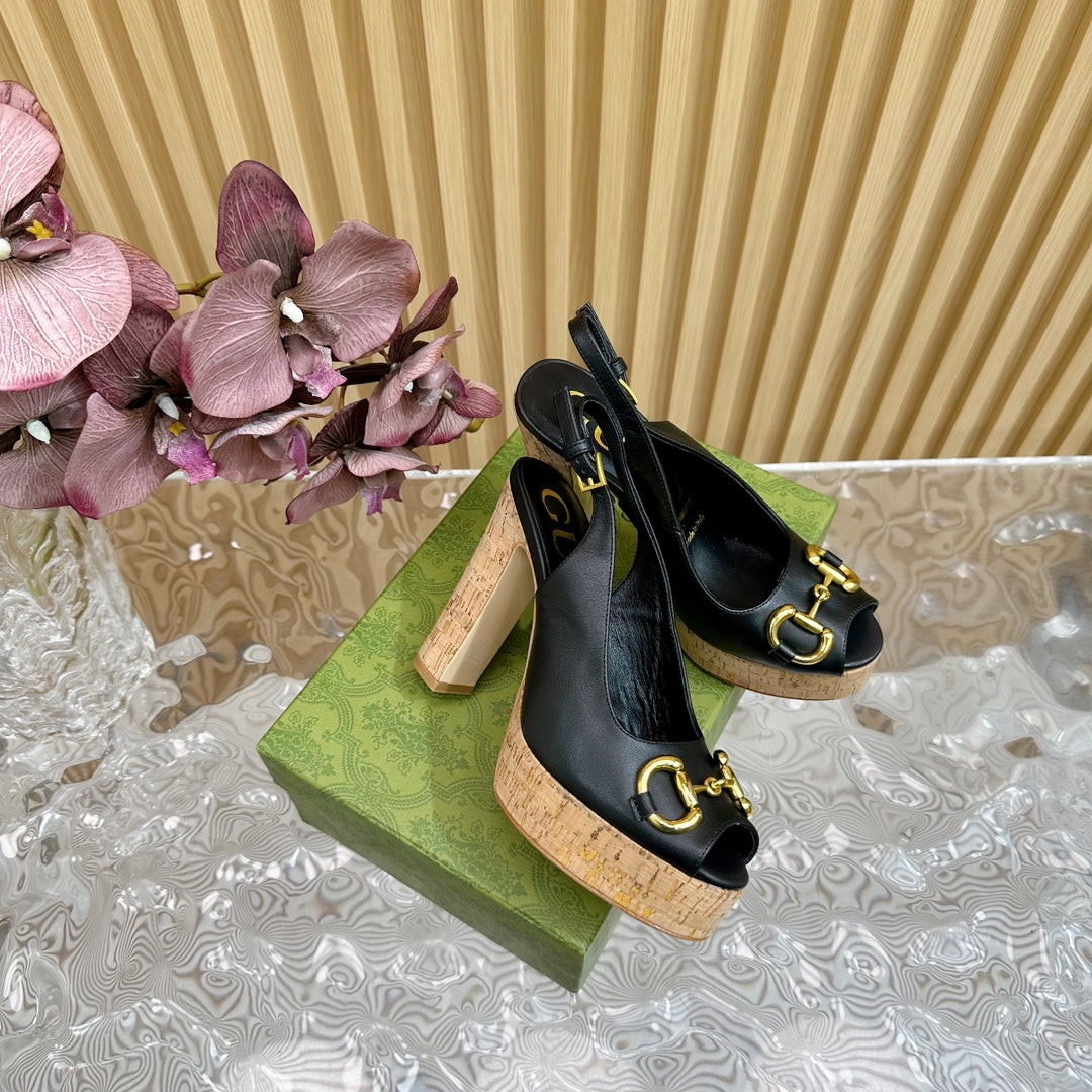GG SANDAL WITH PLATFORM AND CLAMP BLACK LAMBSKIN mysite