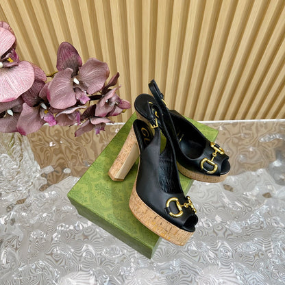GG SANDAL WITH PLATFORM AND CLAMP BLACK LAMBSKIN mysite