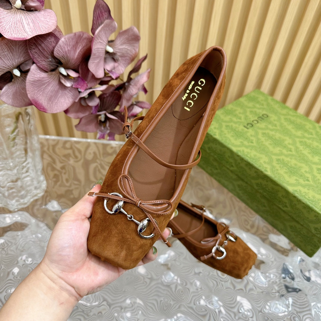 BALLET FLAT IN BRONZE BROWN SUEDE WITH SILVER HARDWARE mysite