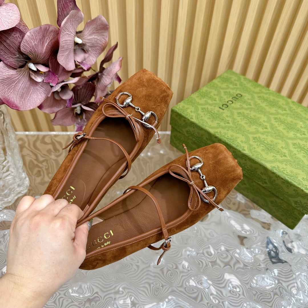 BALLET FLAT IN BRONZE BROWN SUEDE WITH SILVER HARDWARE mysite