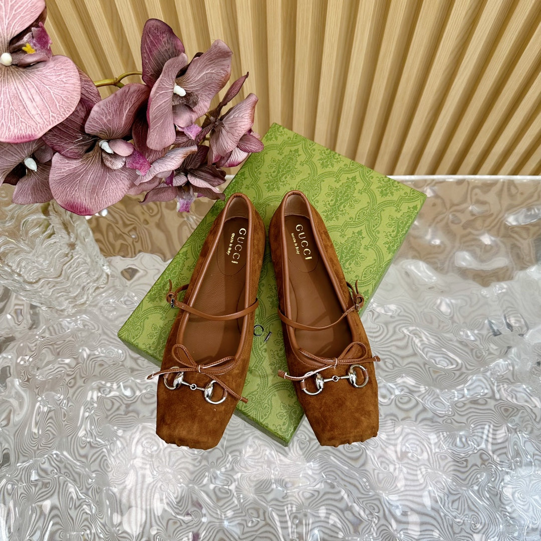 BALLET FLAT IN BRONZE BROWN SUEDE WITH SILVER HARDWARE mysite