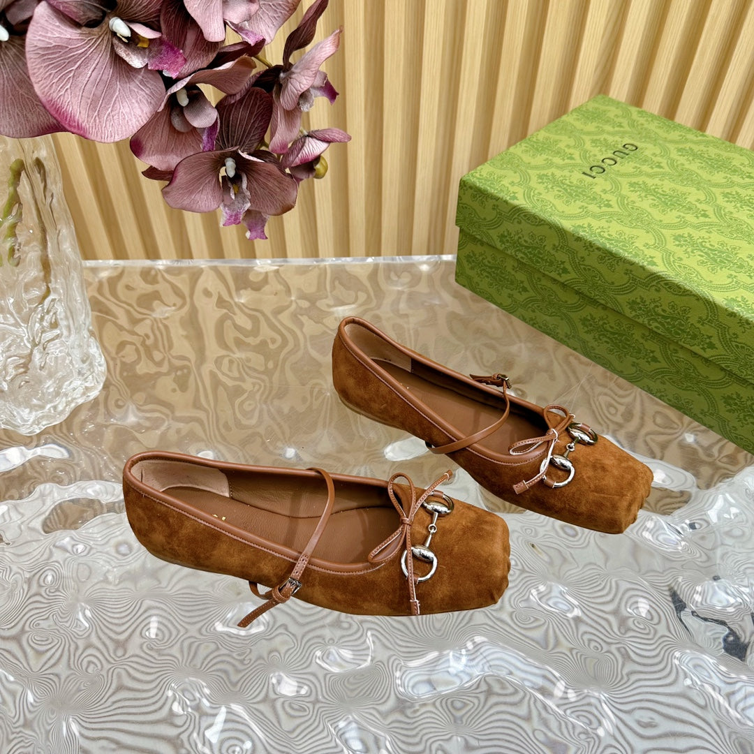 BALLET FLAT IN BRONZE BROWN SUEDE WITH SILVER HARDWARE mysite
