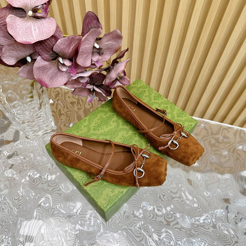 BALLET FLAT IN BRONZE BROWN SUEDE WITH SILVER HARDWARE mysite