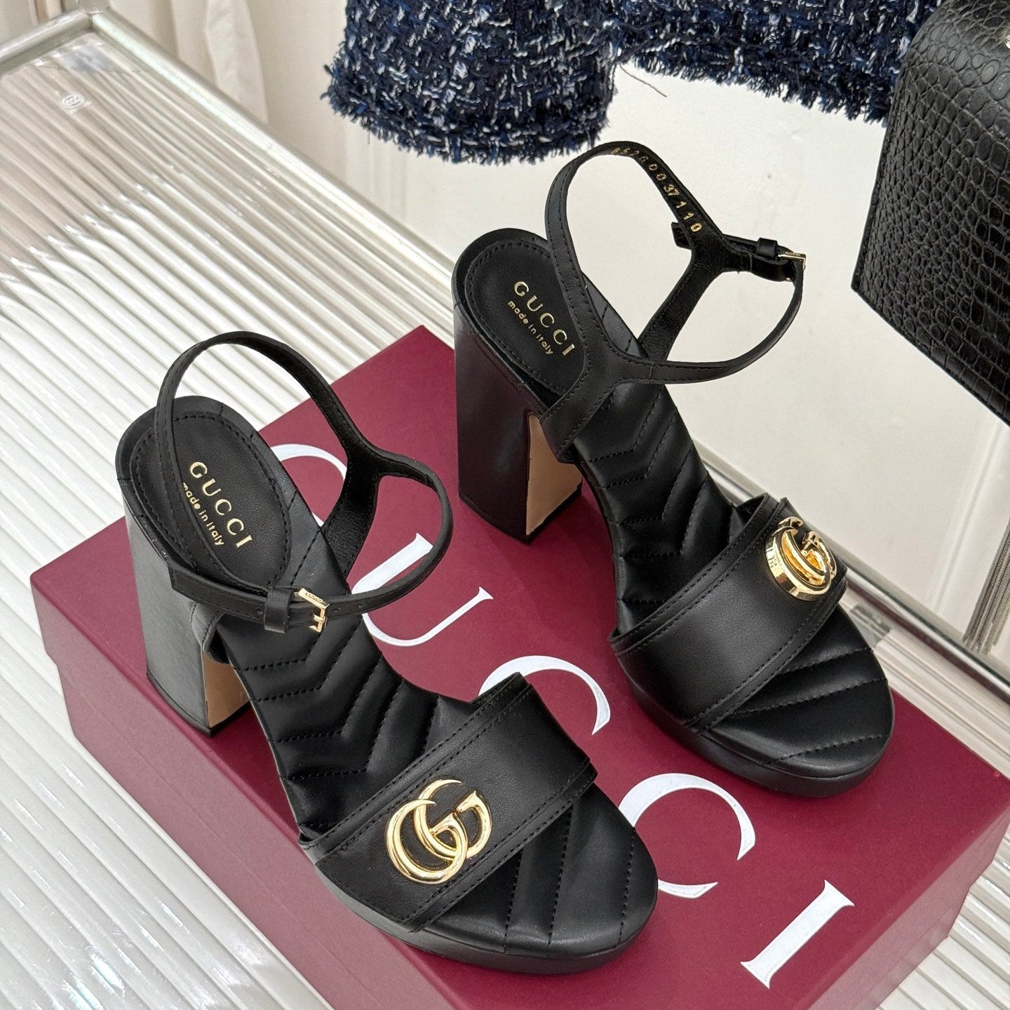 GUCCI 26S HIGH-HEELED SANDALS 120 MM IN BLACK CALFSKIN mysite