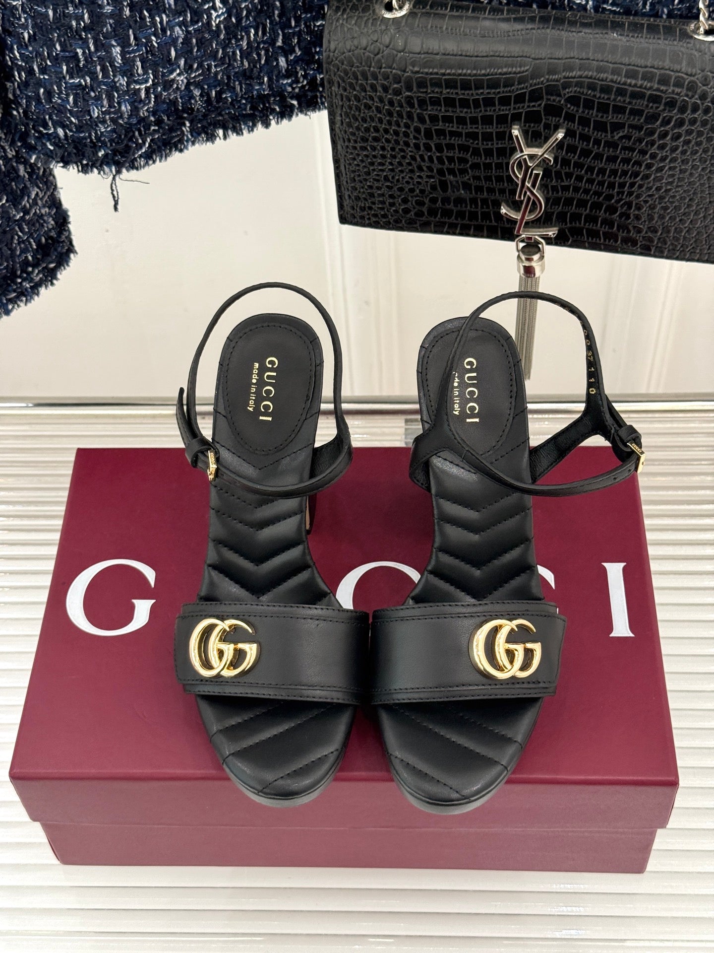 GUCCI 26S HIGH-HEELED SANDALS 120 MM IN BLACK CALFSKIN mysite