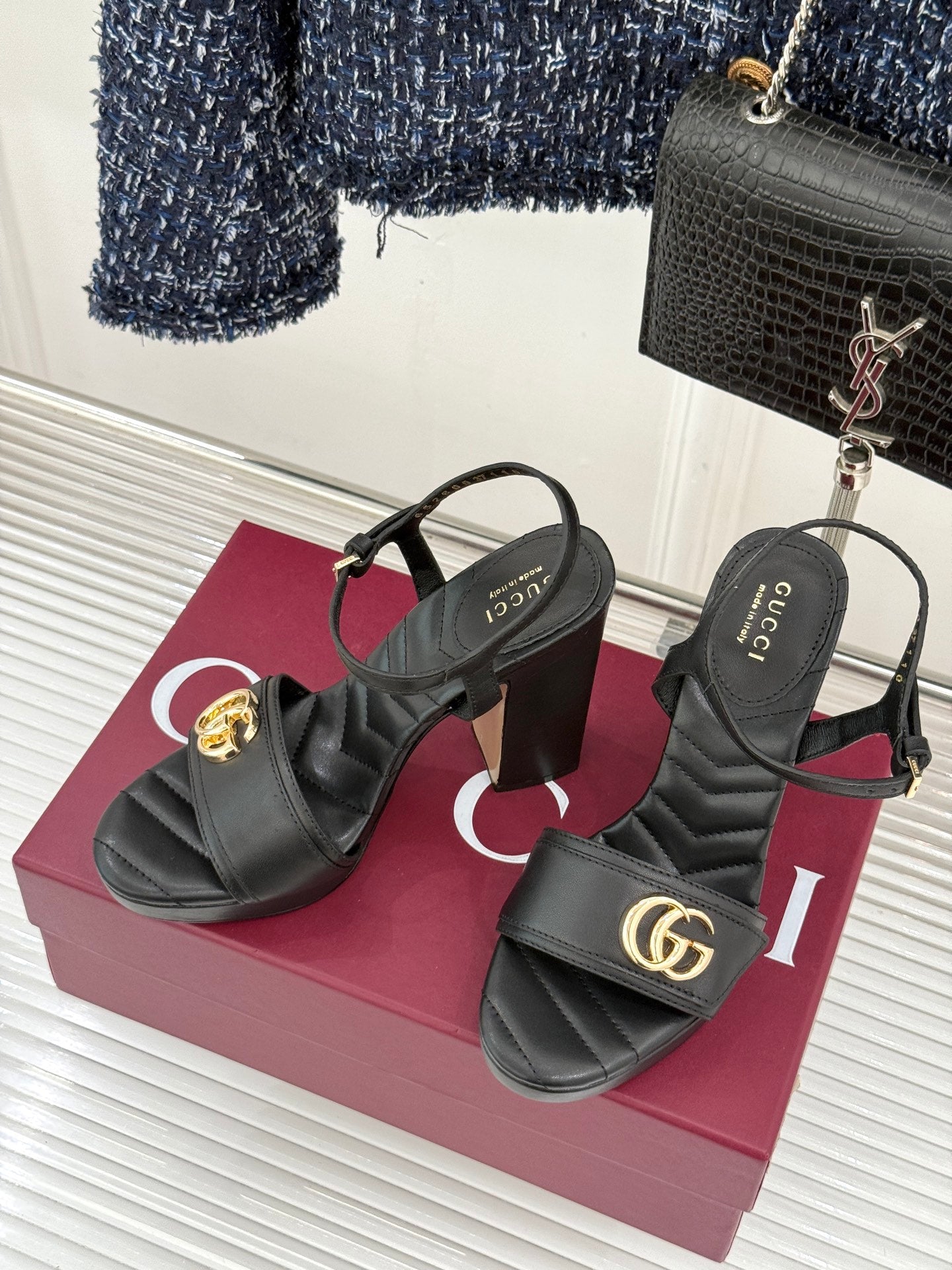 GUCCI 26S HIGH-HEELED SANDALS 120 MM IN BLACK CALFSKIN mysite