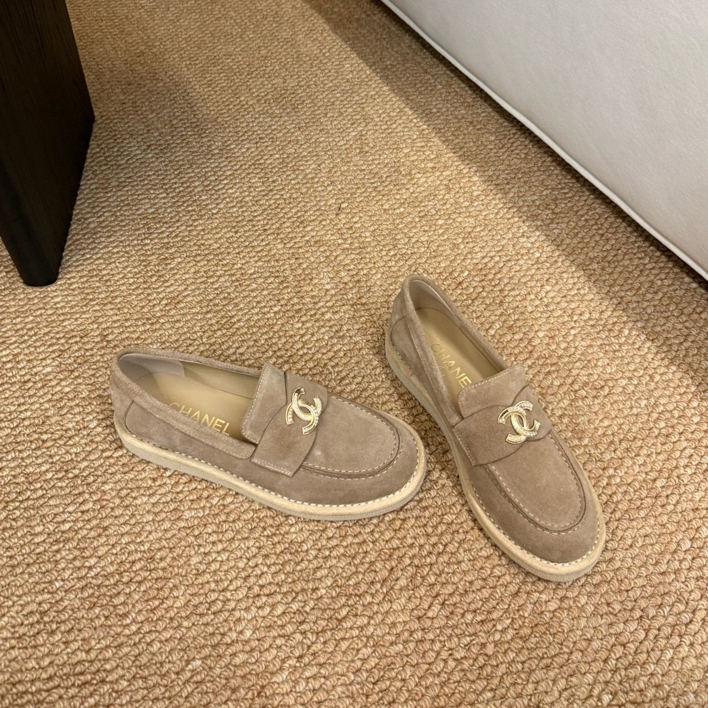 CHANEL 26S LOAFER IN TAUPE BROWN SUEDE CC LOGO mysite