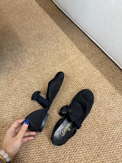 26S MARY JANE FLATS IN BLACK MESH RIBBON STRAP CAP TOE mysite