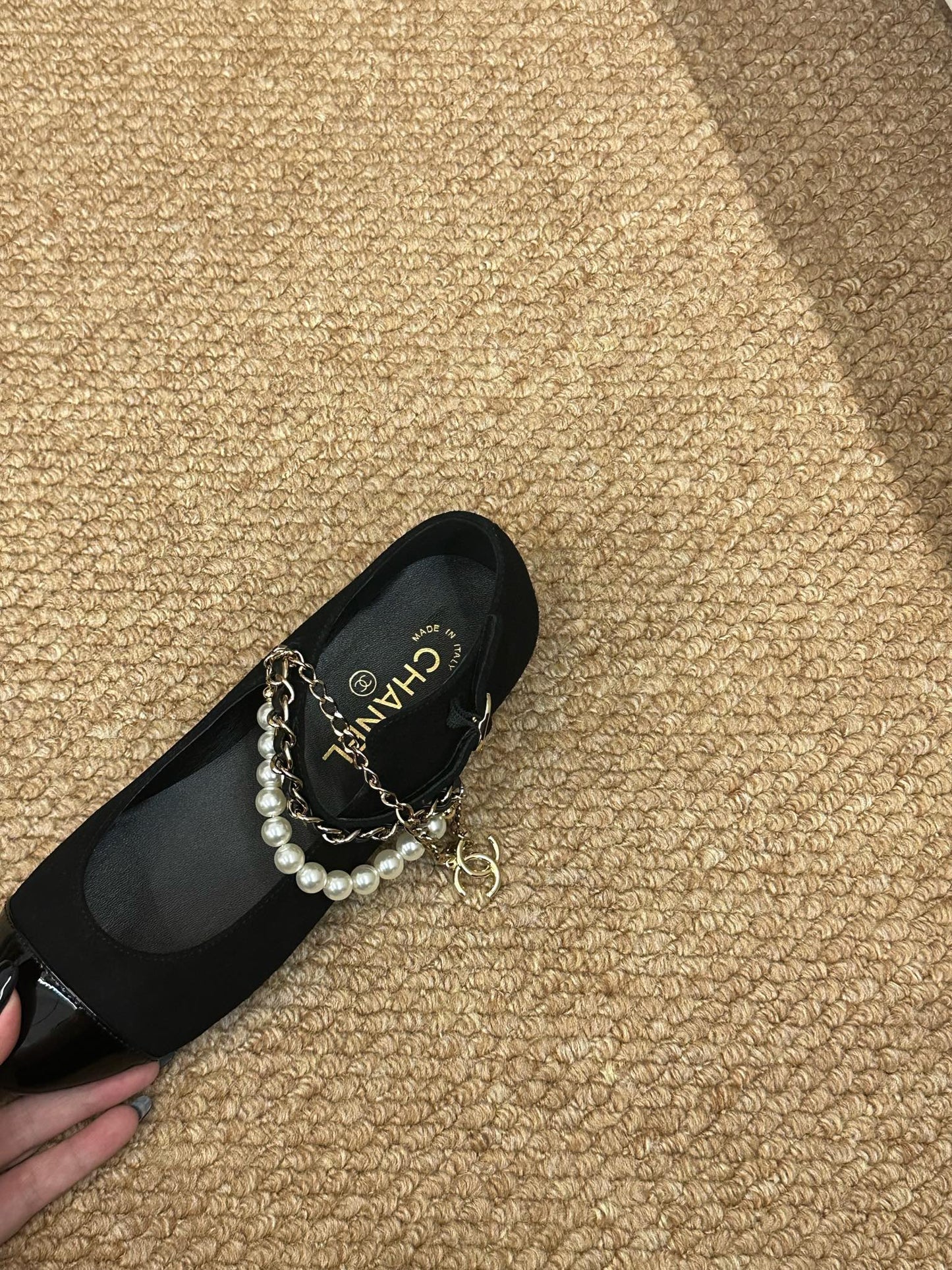 26S MARY JANE PEARL STRAP FLATS IN BLACK CALFSKIN mysite