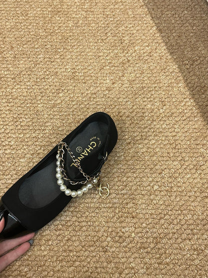 26S MARY JANE PEARL STRAP FLATS IN BLACK CALFSKIN mysite
