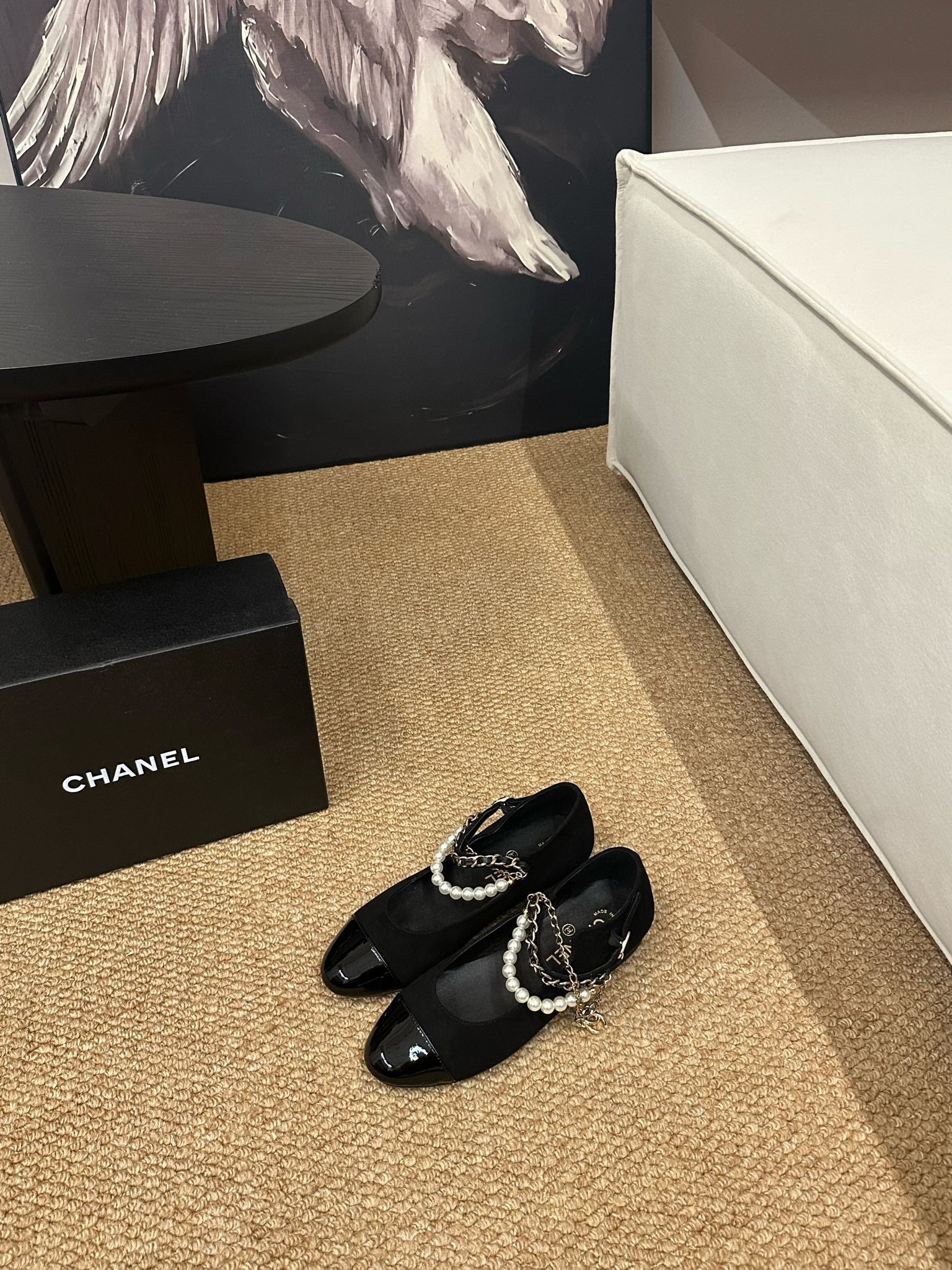 26S MARY JANE PEARL STRAP FLATS IN BLACK CALFSKIN mysite