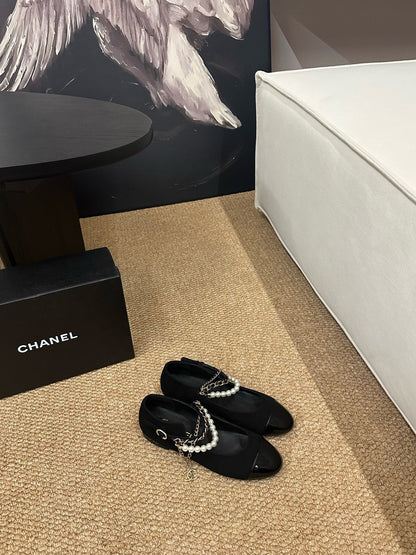 26S MARY JANE PEARL STRAP FLATS IN BLACK CALFSKIN mysite