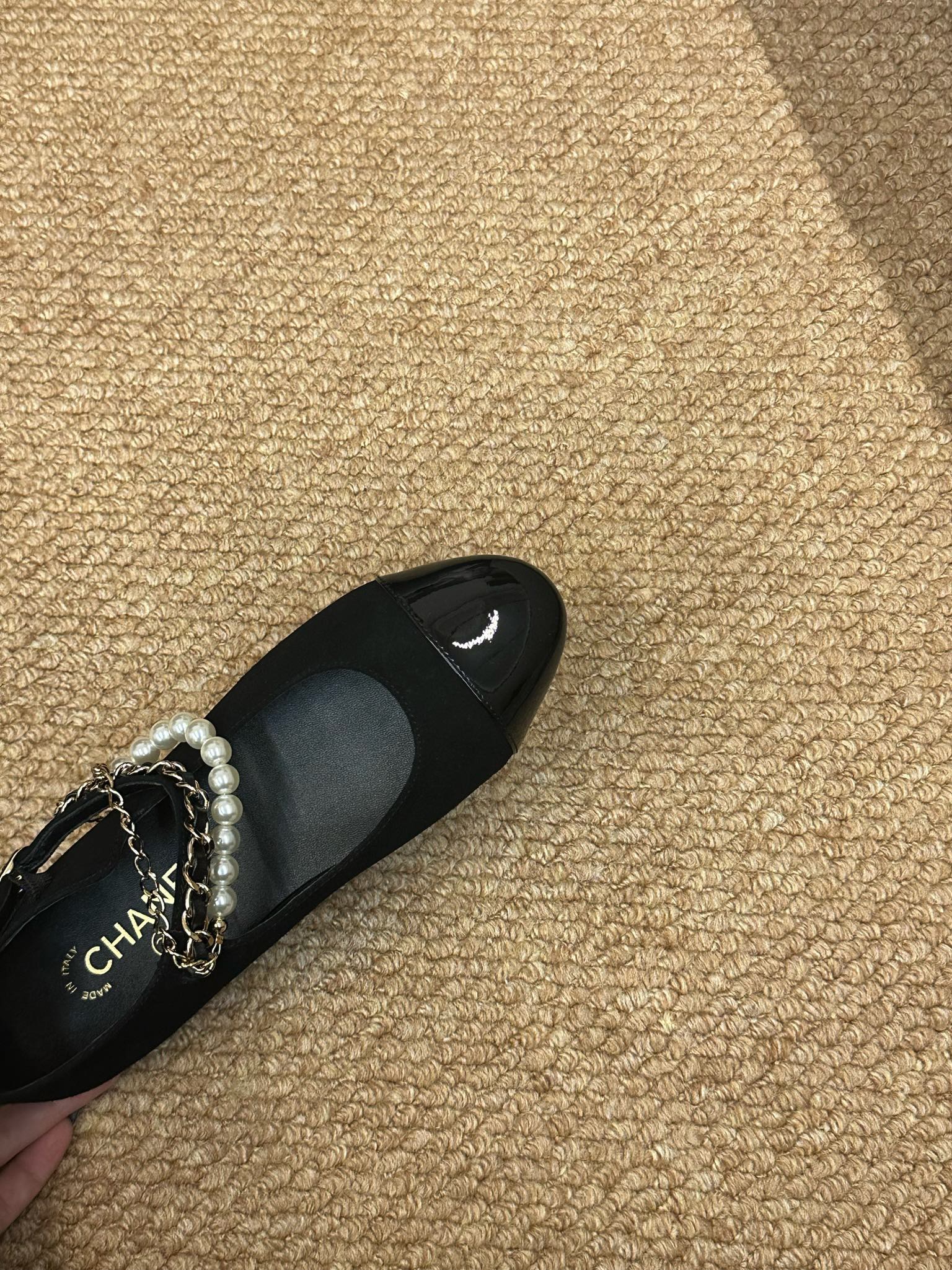 26S MARY JANE PEARL STRAP FLATS IN BLACK CALFSKIN mysite