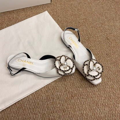 26S SLINGBACK FLATS IN WHITE CALFSKIN CAMELLIA PEARL mysite