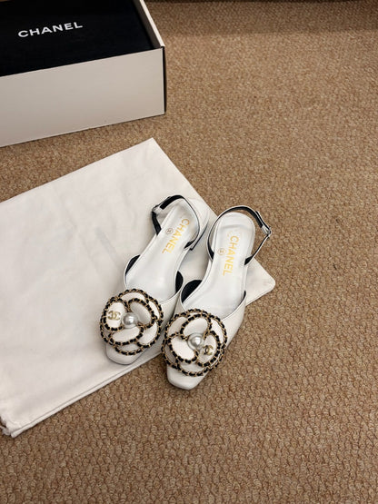 26S SLINGBACK FLATS IN WHITE CALFSKIN CAMELLIA PEARL mysite