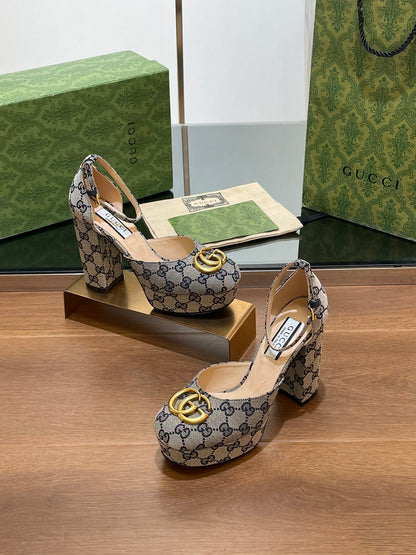 GG HIGH SANDAL 11.5 CM IN BLACK MIX BEIGE MONOGRAM JACQUARD FABRIC mysite