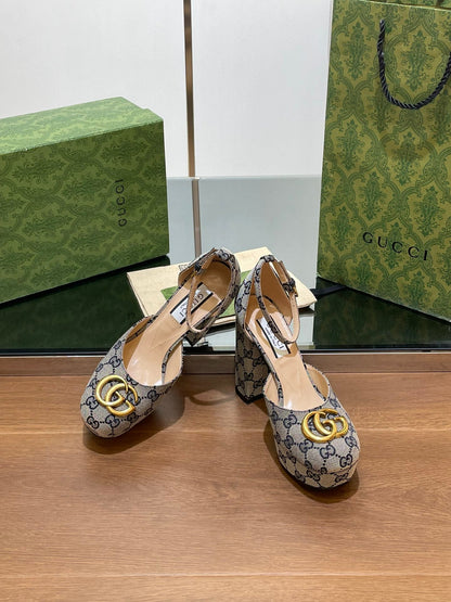 GG HIGH SANDAL 11.5 CM IN BLACK MIX BEIGE MONOGRAM JACQUARD FABRIC mysite