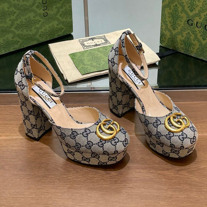 GG HIGH SANDAL 11.5 CM IN BLACK MIX BEIGE MONOGRAM JACQUARD FABRIC mysite