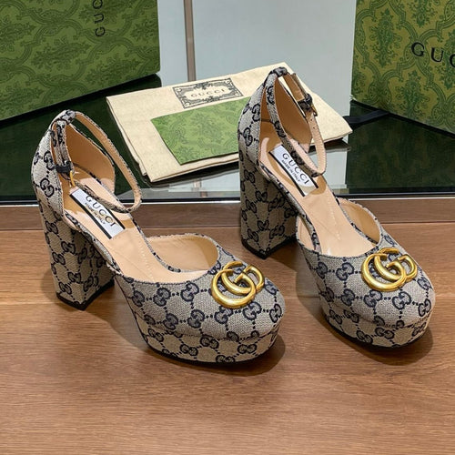 GG HIGH SANDAL 11.5 CM IN BLACK MIX BEIGE MONOGRAM JACQUARD FABRIC mysite