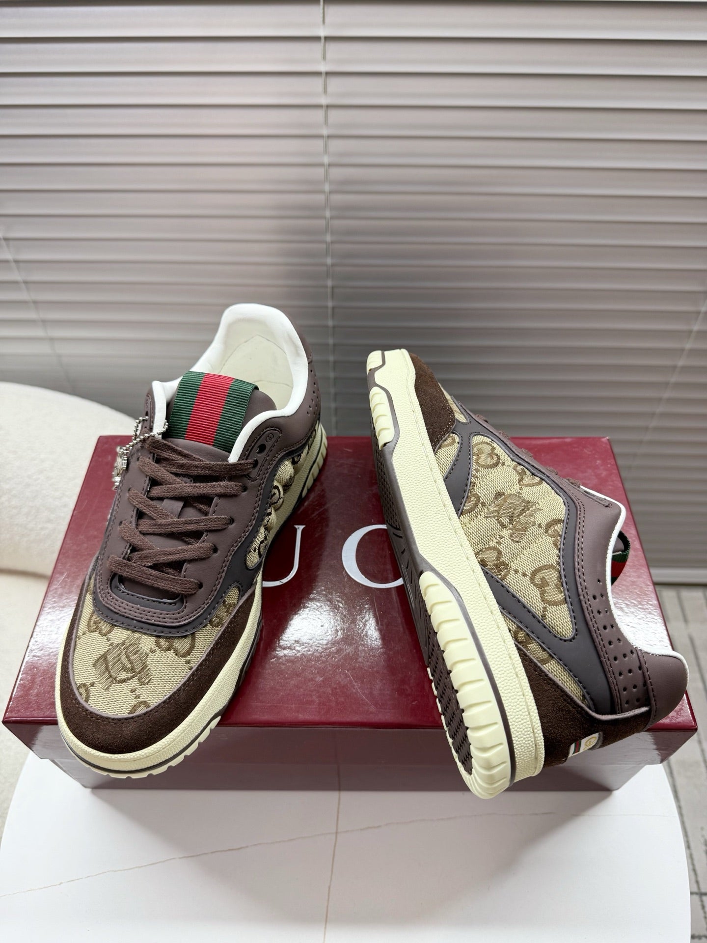 GUCCI 26S MAC80 SNEAKER IN BEIGE CANVAS AND DARK BROWN LEATHER mysite