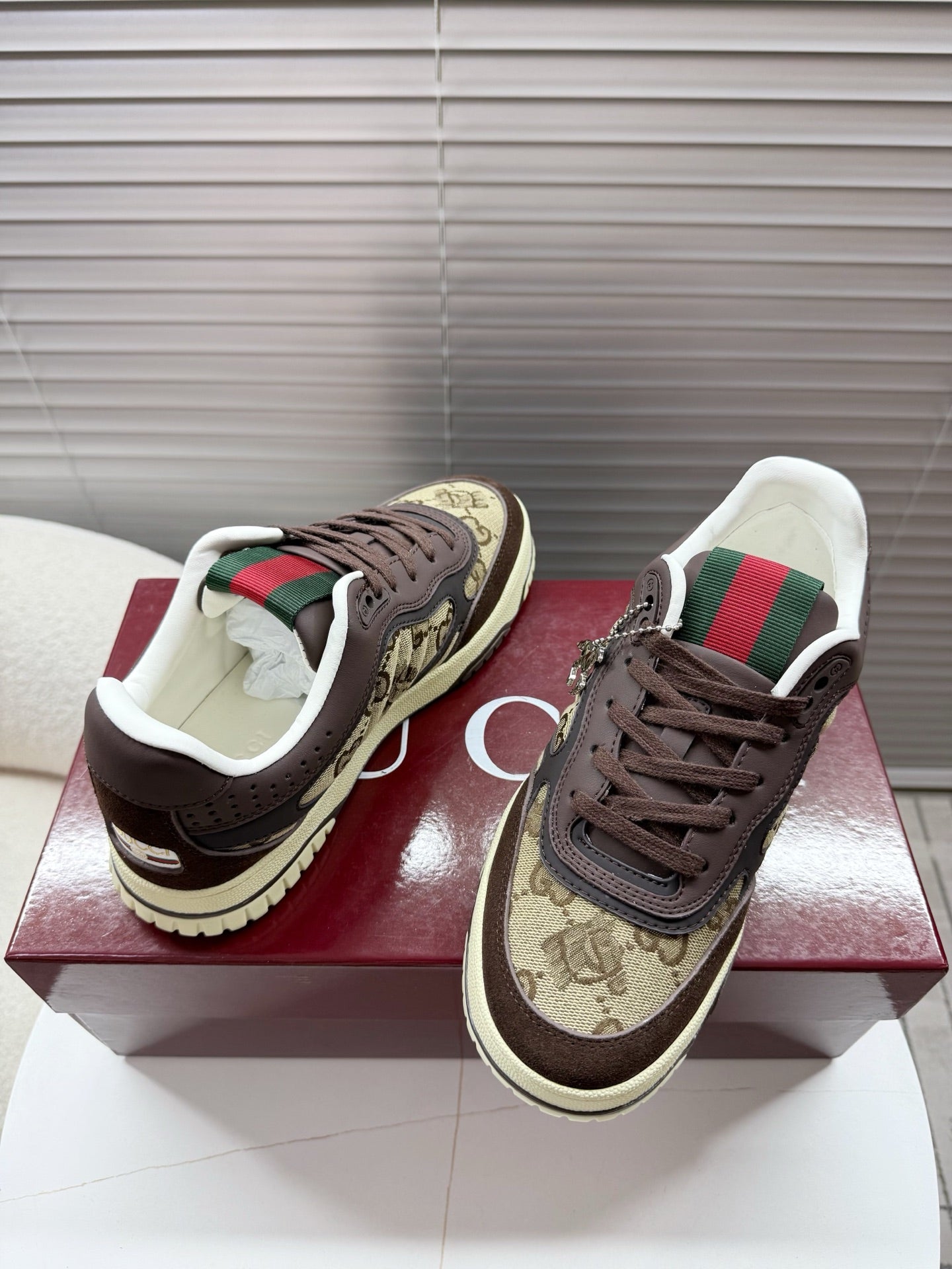 GUCCI 26S MAC80 SNEAKER IN BEIGE CANVAS AND DARK BROWN LEATHER mysite