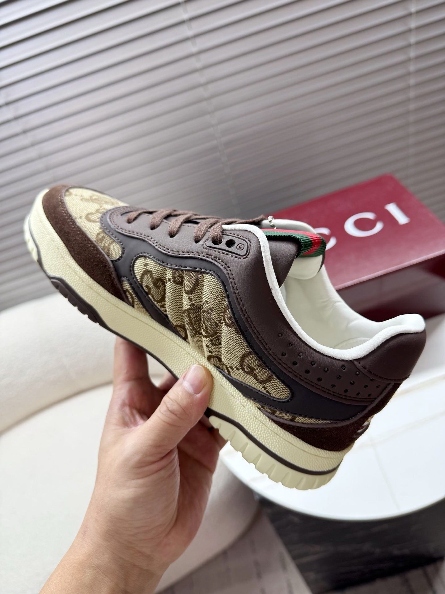 GUCCI 26S MAC80 SNEAKER IN BEIGE CANVAS AND DARK BROWN LEATHER mysite