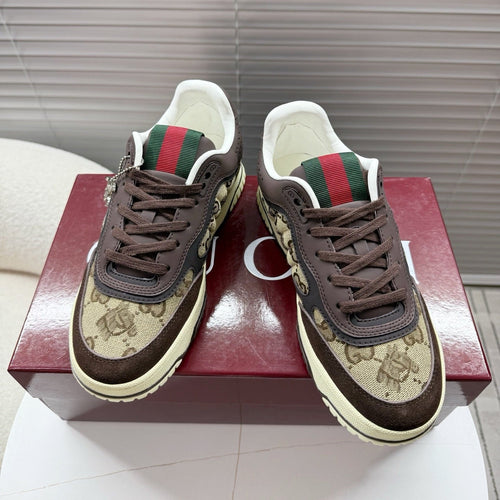 GUCCI 26S MAC80 SNEAKER IN BEIGE CANVAS AND DARK BROWN LEATHER mysite