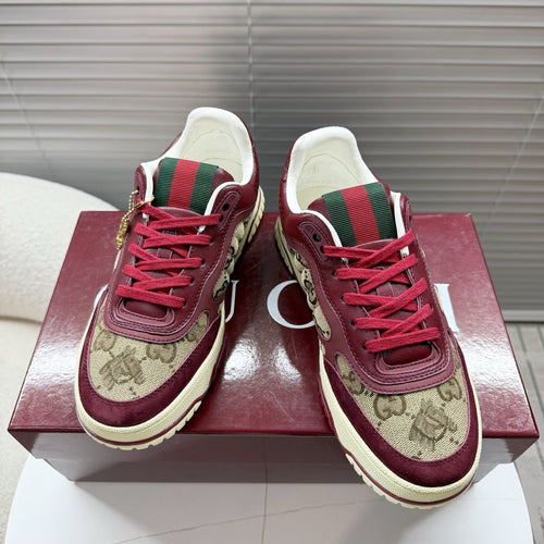 GUCCI 26S MAC80 SNEAKER IN BEIGE CANVAS AND DARK RED LEATHER mysite