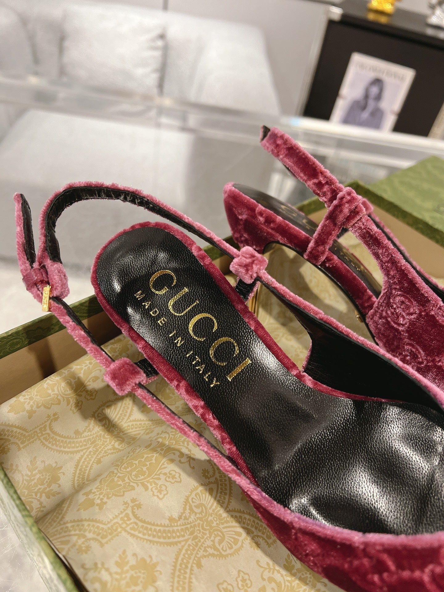 GG SLINGBACK HIGH HEEL PUMP MAGENTA VELVET mysite