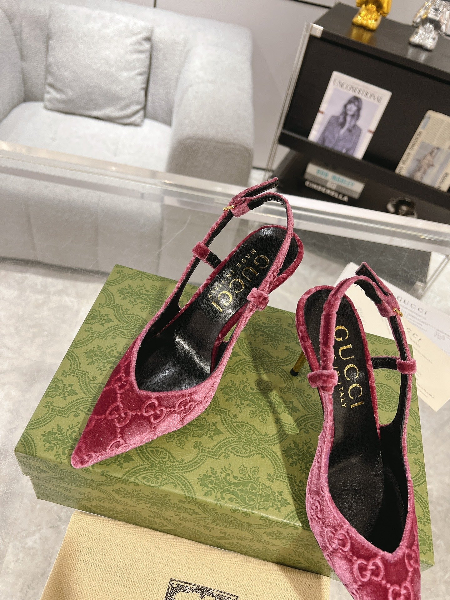 GG SLINGBACK HIGH HEEL PUMP MAGENTA VELVET mysite