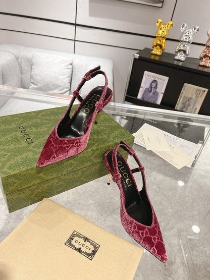 GG SLINGBACK HIGH HEEL PUMP MAGENTA VELVET mysite