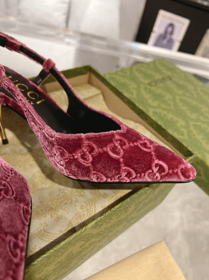 GG SLINGBACK HIGH HEEL PUMP MAGENTA VELVET mysite