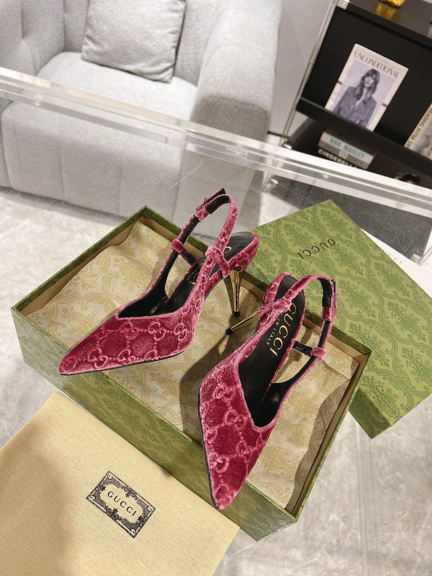 GG SLINGBACK HIGH HEEL PUMP MAGENTA VELVET mysite