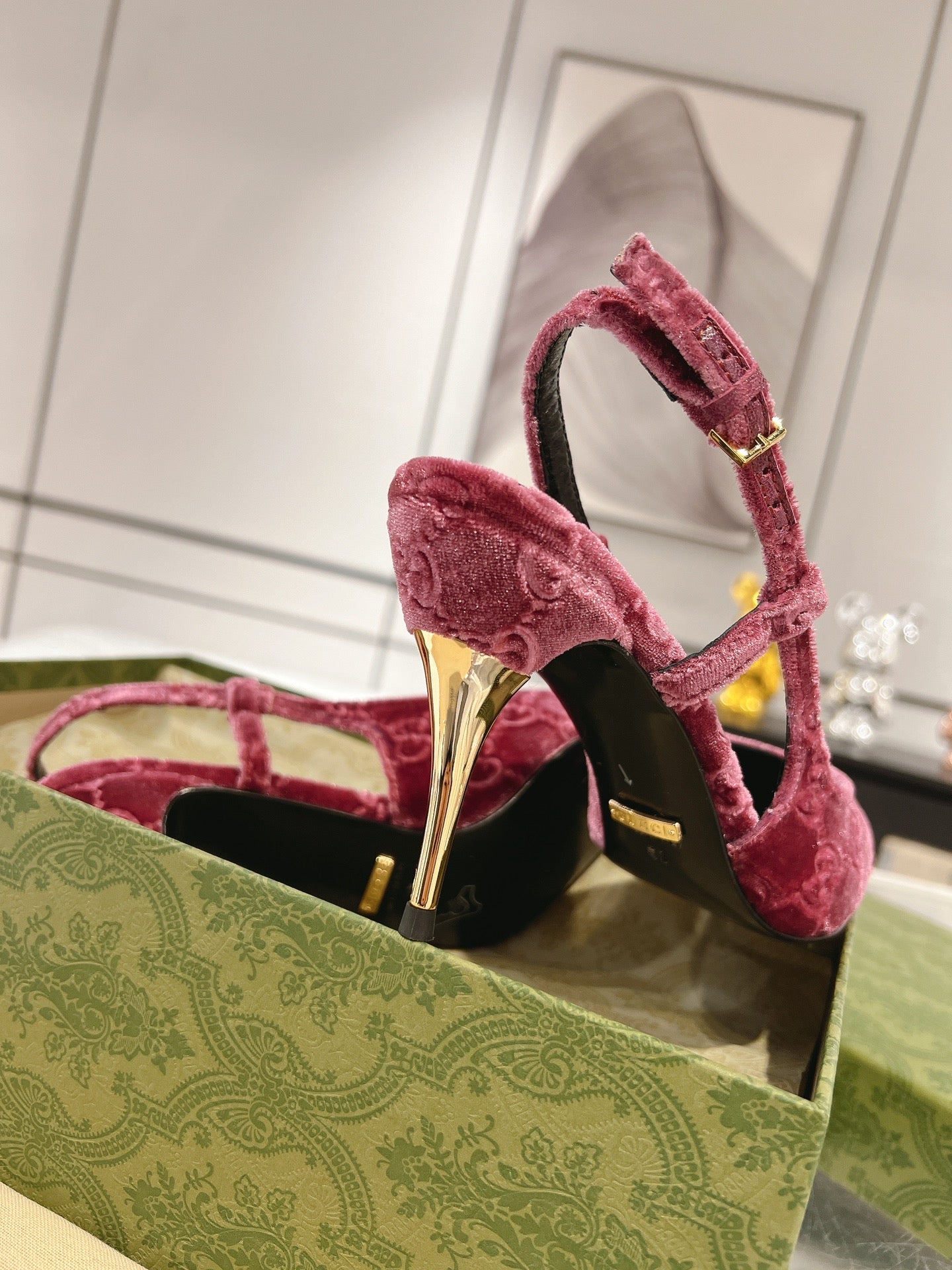 GG SLINGBACK HIGH HEEL PUMP MAGENTA VELVET mysite