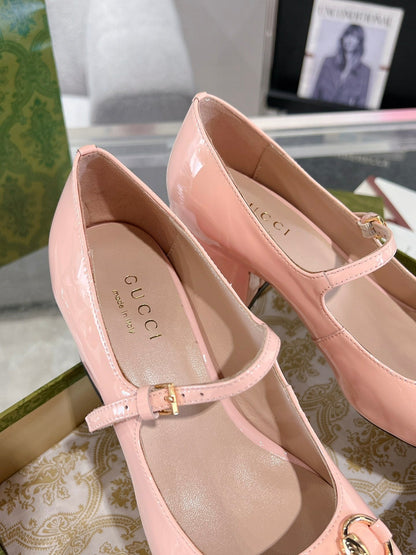 HORSEBIT MARY JANE HEEL IN LIGHT PINK CALFSKIN GOLD HARDWARE mysite