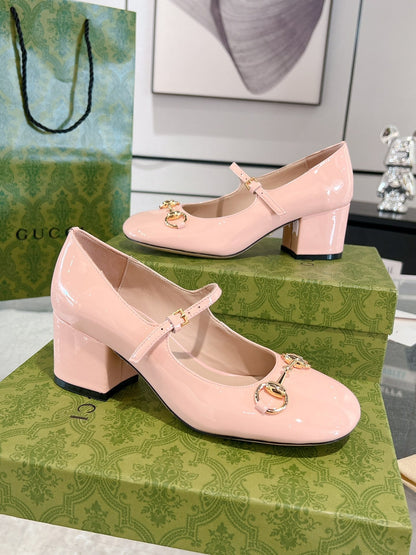 HORSEBIT MARY JANE HEEL IN LIGHT PINK CALFSKIN GOLD HARDWARE mysite