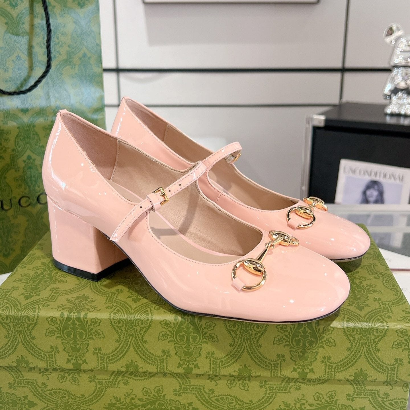 HORSEBIT MARY JANE HEEL IN LIGHT PINK CALFSKIN GOLD HARDWARE mysite