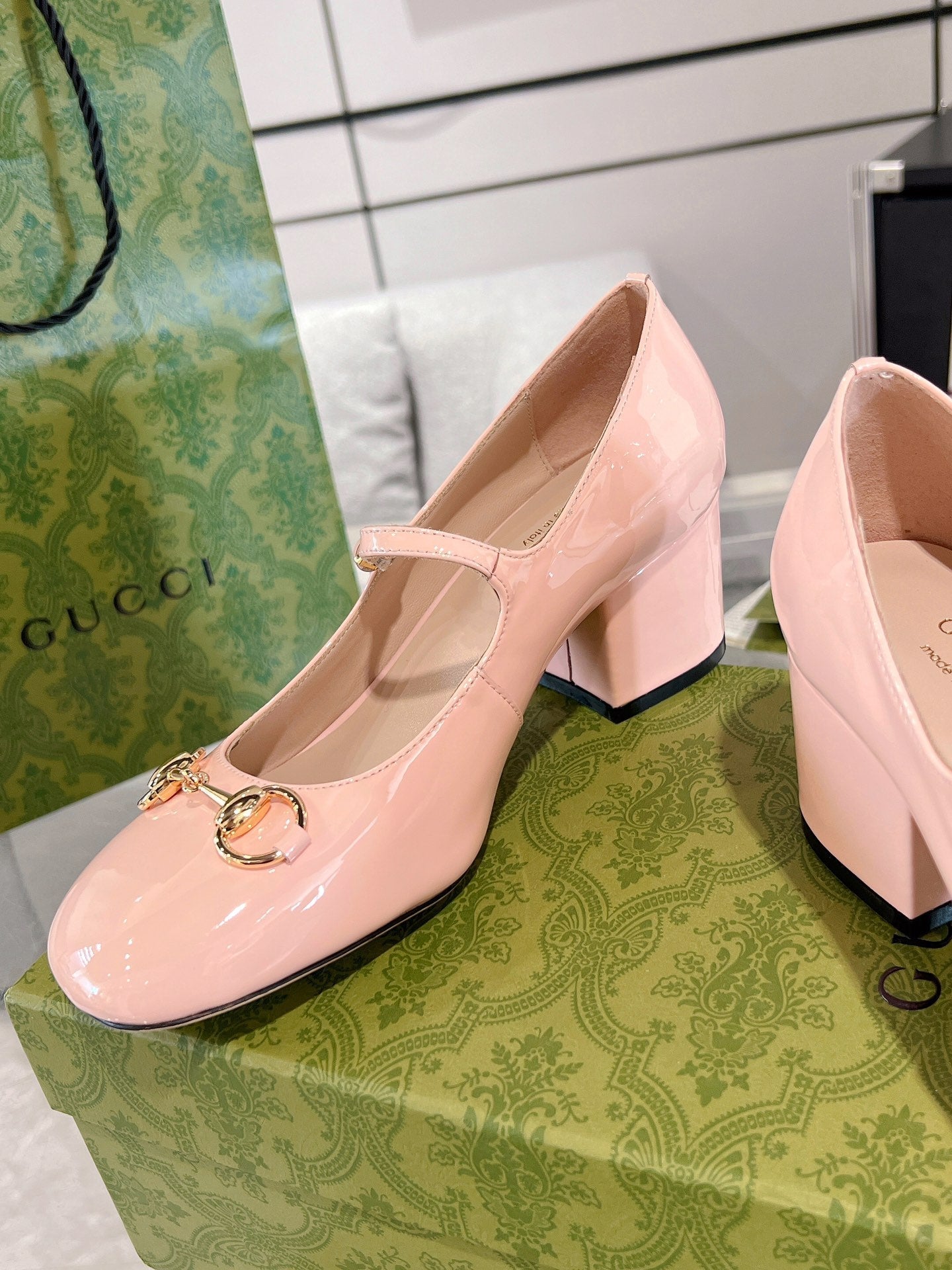 HORSEBIT MARY JANE HEEL IN LIGHT PINK CALFSKIN GOLD HARDWARE mysite