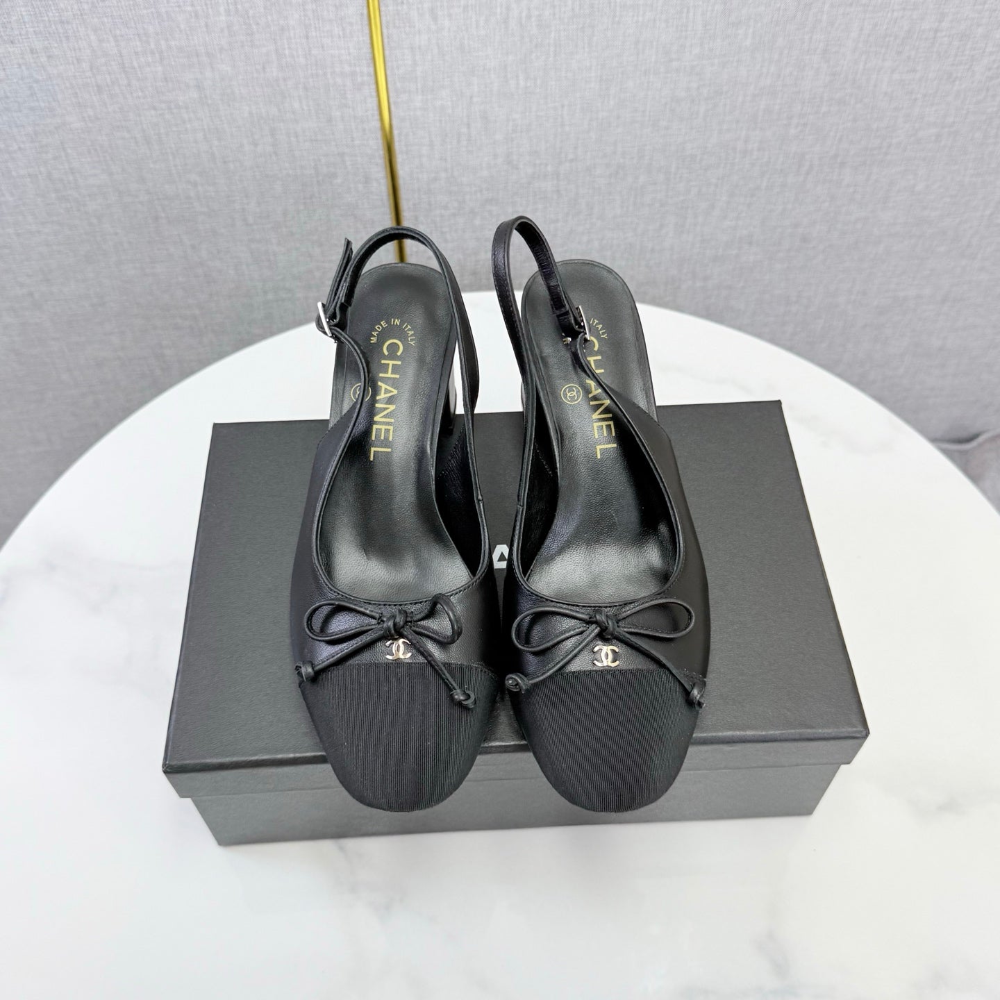 CHANEL 26S SLINGBACK HEELS 45 MM IN BLACK LAMBSKIN AND FABRIC mysite