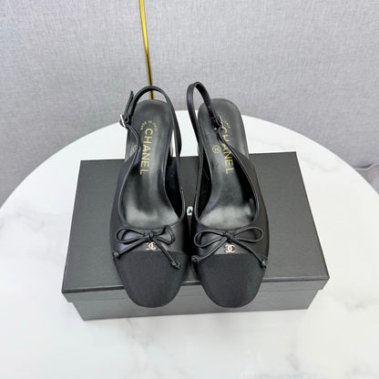CHANEL 26S SLINGBACK HEELS 45 MM IN BLACK LAMBSKIN AND FABRIC mysite