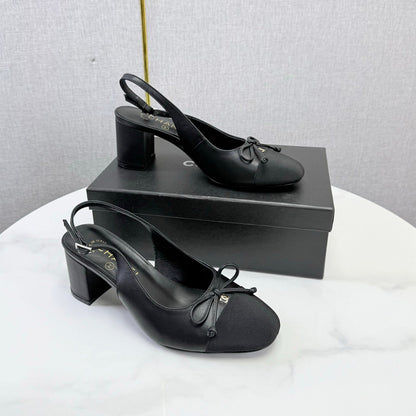 CHANEL 26S SLINGBACK HEELS 45 MM IN BLACK LAMBSKIN AND FABRIC mysite