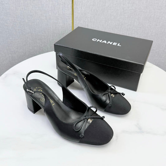 CHANEL 26S SLINGBACK HEELS 45 MM IN BLACK LAMBSKIN AND FABRIC mysite