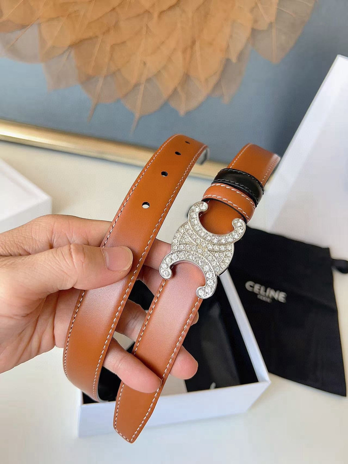 CELINE 26S BELT 25 MM IN BLACK AND BROWN CALFSKIN 636402 mysite