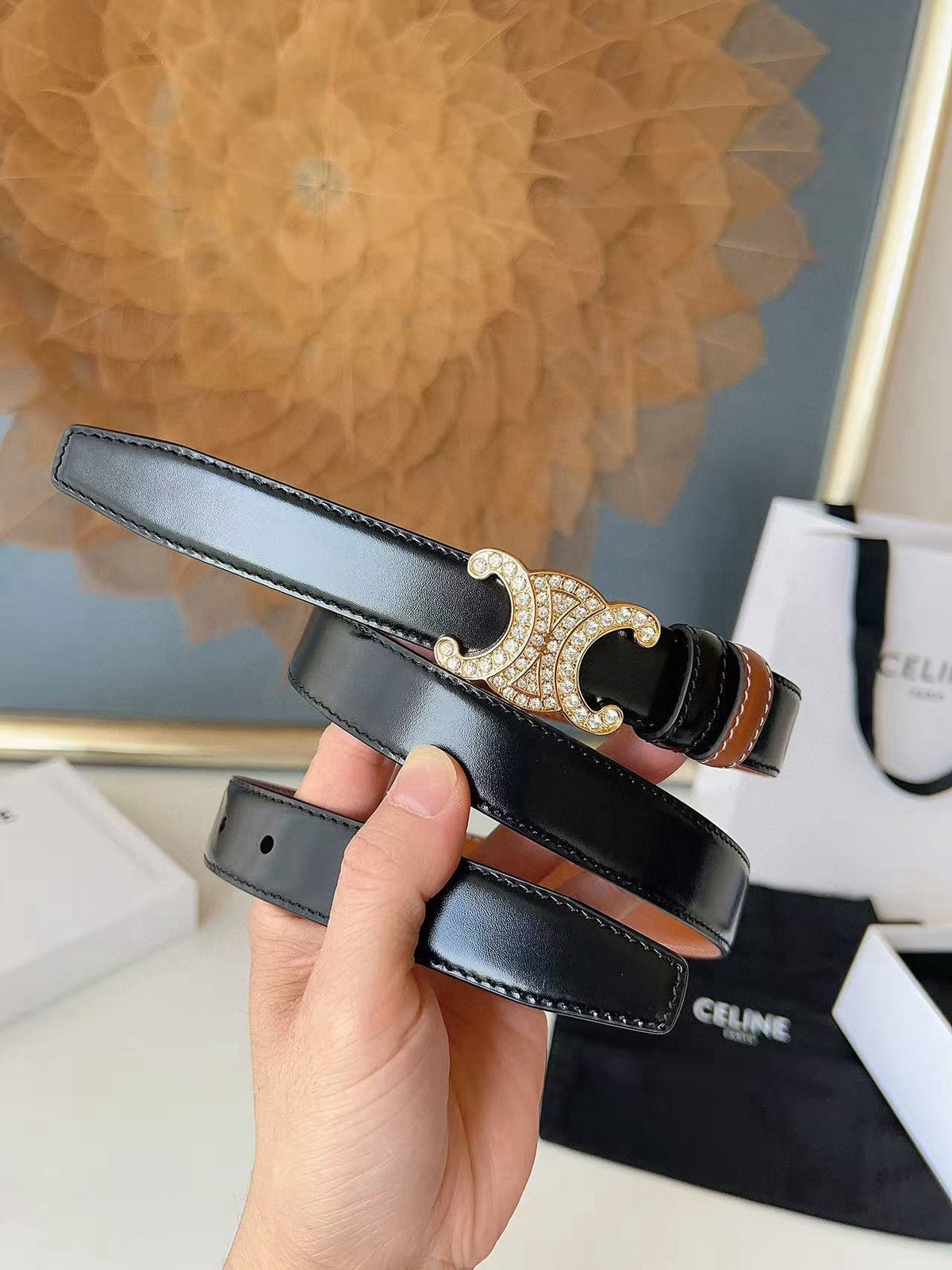 CELINE 26S BELT 25 MM IN BLACK AND BROWN CALFSKIN 636403 mysite